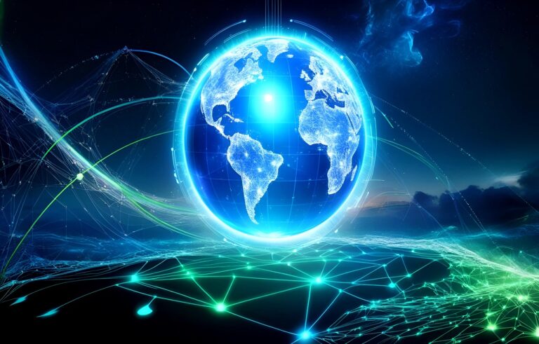 Illustration of a Content Delivery Network (CDN) showing global server distribution and website speed optimization