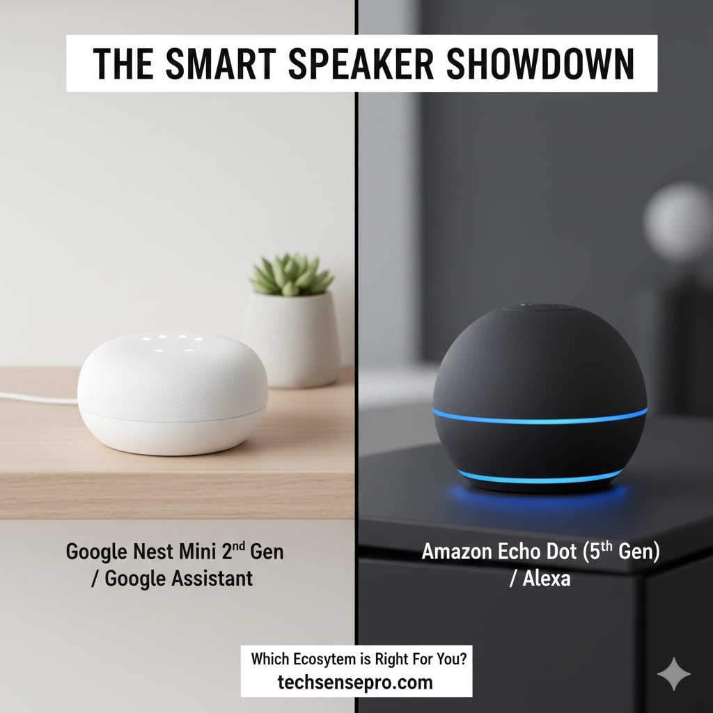 The Chalk Google Nest Mini 2nd Gen smart speaker, representing its competitive stance against rivals like the Amazon Echo Dot in the budget smart speaker market.